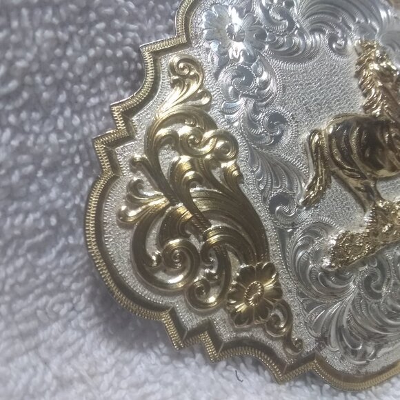 Montana Silversmiths Gold Dancing Horse Buckle Custom Silver Engraved Great !!! main image 7